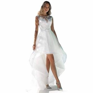 Liyuke Elegant High Low Beach Wedding Dress Ivory